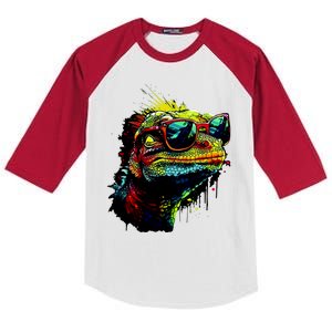 Colorful Lizard With Sunglasses Kids Colorblock Raglan Jersey