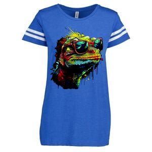 Colorful Lizard With Sunglasses Enza Ladies Jersey Football T-Shirt