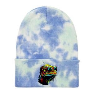 Colorful Lizard With Sunglasses Tie Dye 12in Knit Beanie