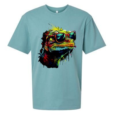 Colorful Lizard With Sunglasses Sueded Cloud Jersey T-Shirt