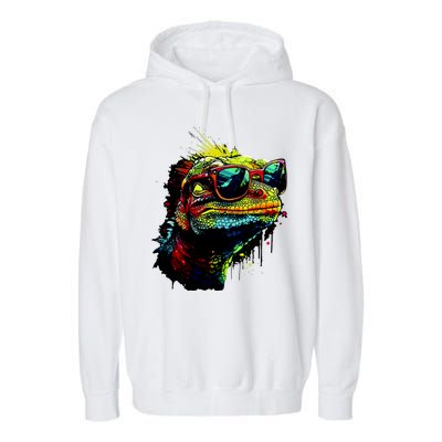 Colorful Lizard With Sunglasses Garment-Dyed Fleece Hoodie