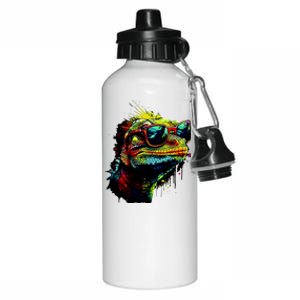 Colorful Lizard With Sunglasses Aluminum Water Bottle