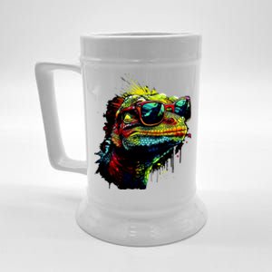 Colorful Lizard With Sunglasses Beer Stein