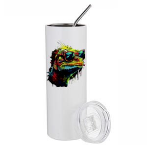 Colorful Lizard With Sunglasses Stainless Steel Tumbler