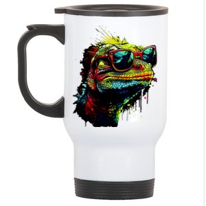 Colorful Lizard With Sunglasses Stainless Steel Travel Mug