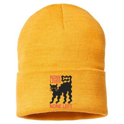 Cat Lovers Will Relate To Nine Lives None Left Humor Sustainable Knit Beanie