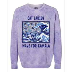 Cat Ladies Wave For Kamala Funny Cat President 2024 Colorblast Crewneck Sweatshirt