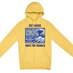 Cat Ladies Wave For Kamala Funny Cat President 2024 Premium Pullover Hoodie