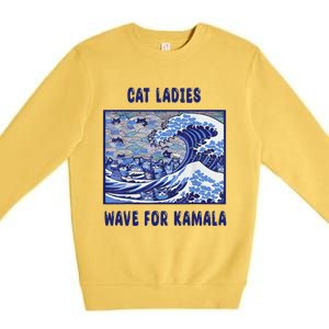 Cat Ladies Wave For Kamala Funny Cat President 2024 Premium Crewneck Sweatshirt