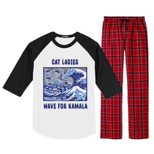 Cat Ladies Wave For Kamala Funny Cat President 2024 Raglan Sleeve Pajama Set