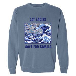 Cat Ladies Wave For Kamala Funny Cat President 2024 Garment-Dyed Sweatshirt