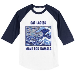 Cat Ladies Wave For Kamala Funny Cat President 2024 Baseball Sleeve Shirt