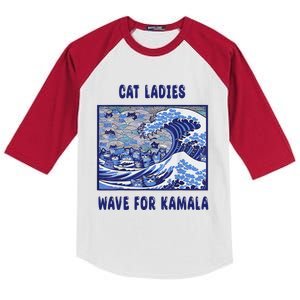 Cat Ladies Wave For Kamala Funny Cat President 2024 Kids Colorblock Raglan Jersey