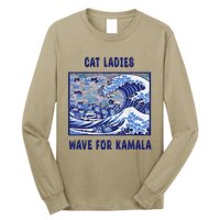 Cat Ladies Wave For Kamala Funny Cat President 2024 Long Sleeve Shirt