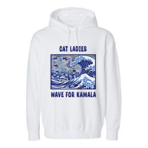 Cat Ladies Wave For Kamala Funny Cat President 2024 Garment-Dyed Fleece Hoodie