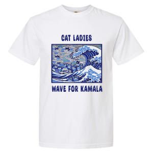 Cat Ladies Wave For Kamala Funny Cat President 2024 Garment-Dyed Heavyweight T-Shirt