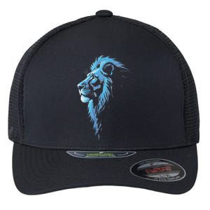 Cool Lion With Blue Eyes Gift Flexfit Unipanel Trucker Cap