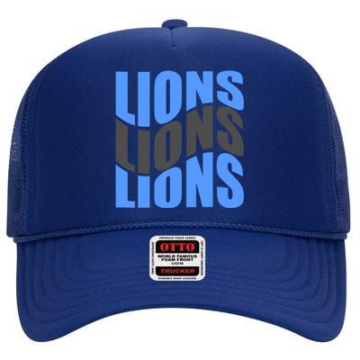 Cool Lions Wave Detroit Football Nfc High Crown Mesh Back Trucker Hat