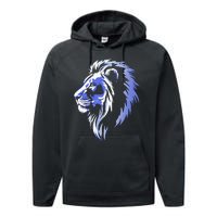 Cool Lion With Blue Eyes Lions Performance Fleece Hoodie