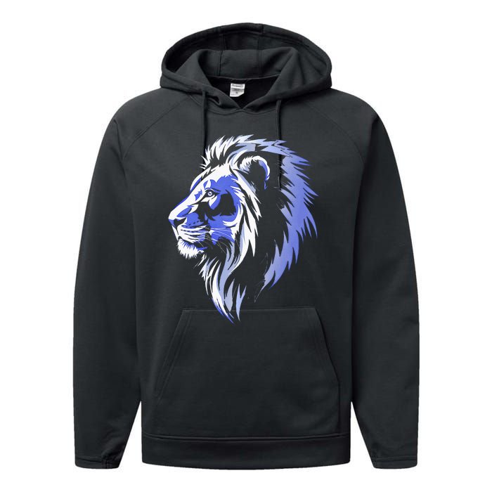 Cool Lion With Blue Eyes Lions Performance Fleece Hoodie