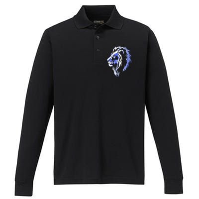 Cool Lion With Blue Eyes Lions Performance Long Sleeve Polo