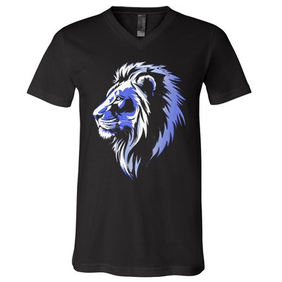 Cool Lion With Blue Eyes Lions V-Neck T-Shirt