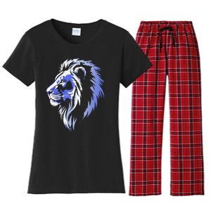 Cool Lion With Blue Eyes Lions Women's Flannel Pajama Set