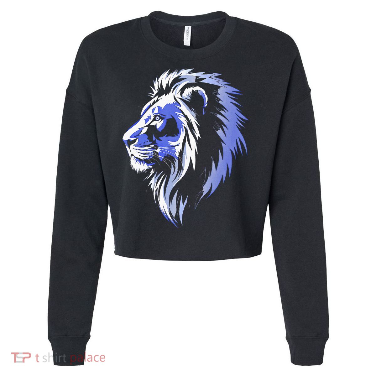 Cool Lion With Blue Eyes Lions Cropped Pullover Crew