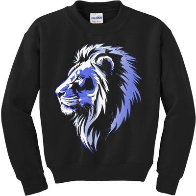 Cool Lion With Blue Eyes Lions Kids Sweatshirt