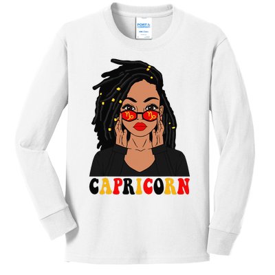 Capricorn Loc'd Woman Zodiac Signs Birthday Kids Long Sleeve Shirt