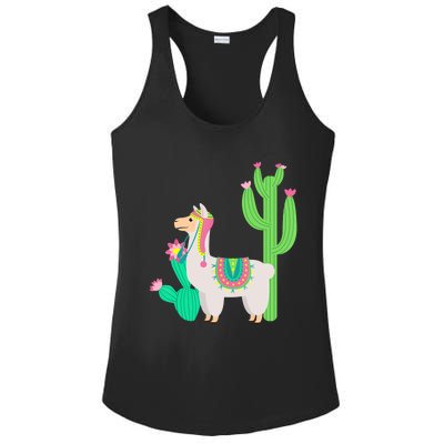 Cute Llama With Flower & Cactus Funny Camelid Lovers Outfit Ladies PosiCharge Competitor Racerback Tank