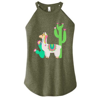 Cute Llama With Flower & Cactus Funny Camelid Lovers Outfit Women's Perfect Tri Rocker Tank