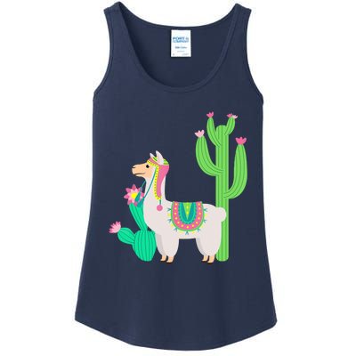 Cute Llama With Flower & Cactus Funny Camelid Lovers Outfit Ladies Essential Tank