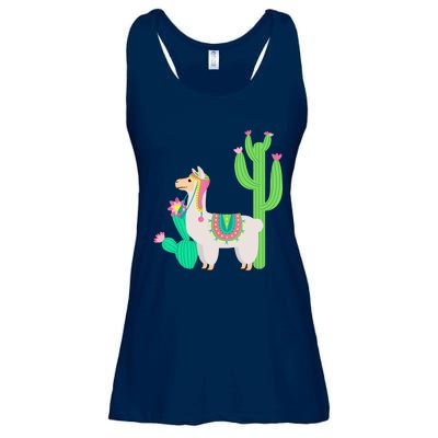 Cute Llama With Flower & Cactus Funny Camelid Lovers Outfit Ladies Essential Flowy Tank