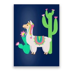 Cute Llama With Flower & Cactus Funny Camelid Lovers Outfit Poster