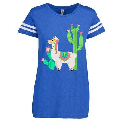 Cute Llama With Flower & Cactus Funny Camelid Lovers Outfit Enza Ladies Jersey Football T-Shirt