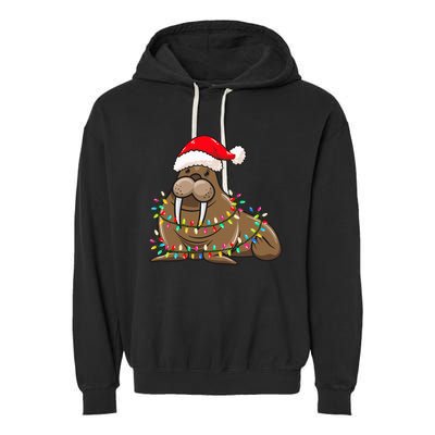 Christmas Lights Walrus Wearing Xmas Hat Walrus Lover Garment-Dyed Fleece Hoodie