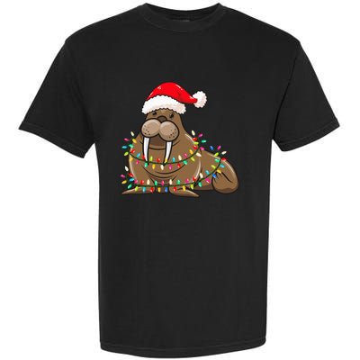 Christmas Lights Walrus Wearing Xmas Hat Walrus Lover Garment-Dyed Heavyweight T-Shirt