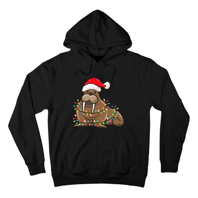 Christmas Lights Walrus Wearing Xmas Hat Walrus Lover Hoodie