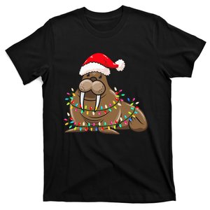 Christmas Lights Walrus Wearing Xmas Hat Walrus Lover T-Shirt