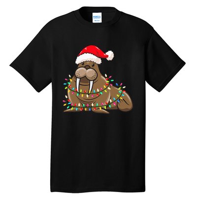 Christmas Lights Walrus Wearing Xmas Hat Walrus Lover Tall T-Shirt