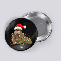 Christmas Lights Walrus Wearing Xmas Hat Walrus Lover Button