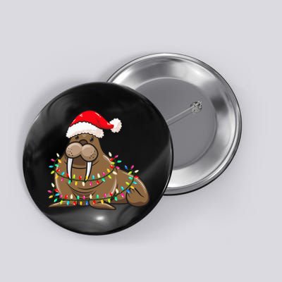 Christmas Lights Walrus Wearing Xmas Hat Walrus Lover Button