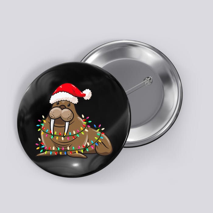 Christmas Lights Walrus Wearing Xmas Hat Walrus Lover Button