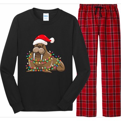 Christmas Lights Walrus Wearing Xmas Hat Walrus Lover Long Sleeve Pajama Set