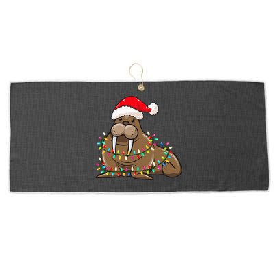 Christmas Lights Walrus Wearing Xmas Hat Walrus Lover Large Microfiber Waffle Golf Towel