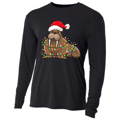 Christmas Lights Walrus Wearing Xmas Hat Walrus Lover Cooling Performance Long Sleeve Crew