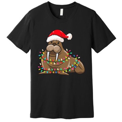 Christmas Lights Walrus Wearing Xmas Hat Walrus Lover Premium T-Shirt