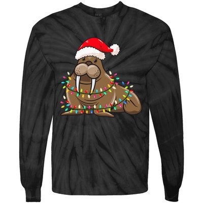 Christmas Lights Walrus Wearing Xmas Hat Walrus Lover Tie-Dye Long Sleeve Shirt