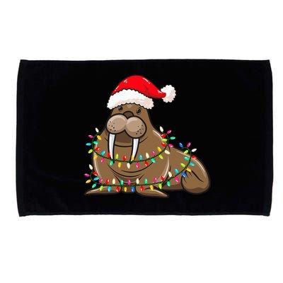 Christmas Lights Walrus Wearing Xmas Hat Walrus Lover Microfiber Hand Towel